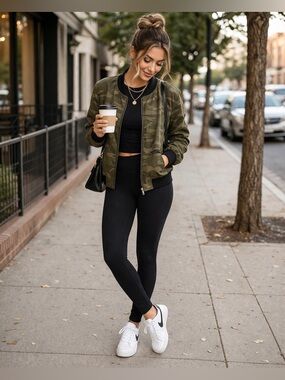 Sanctuary Camo Bomber Jacket XL Zip Front Utility Military Streetwear